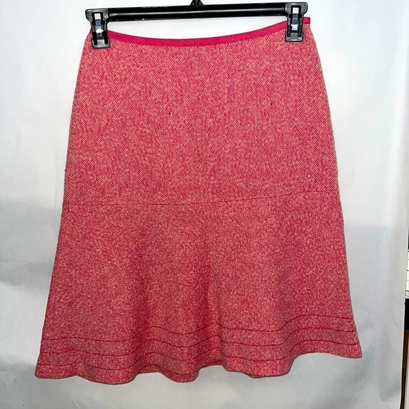 Ann Taylor Dresses & Skirts - Ann Taylor Womens Pink White Herringbone Tweed Wool Blend Trumpet Skirt Size 2